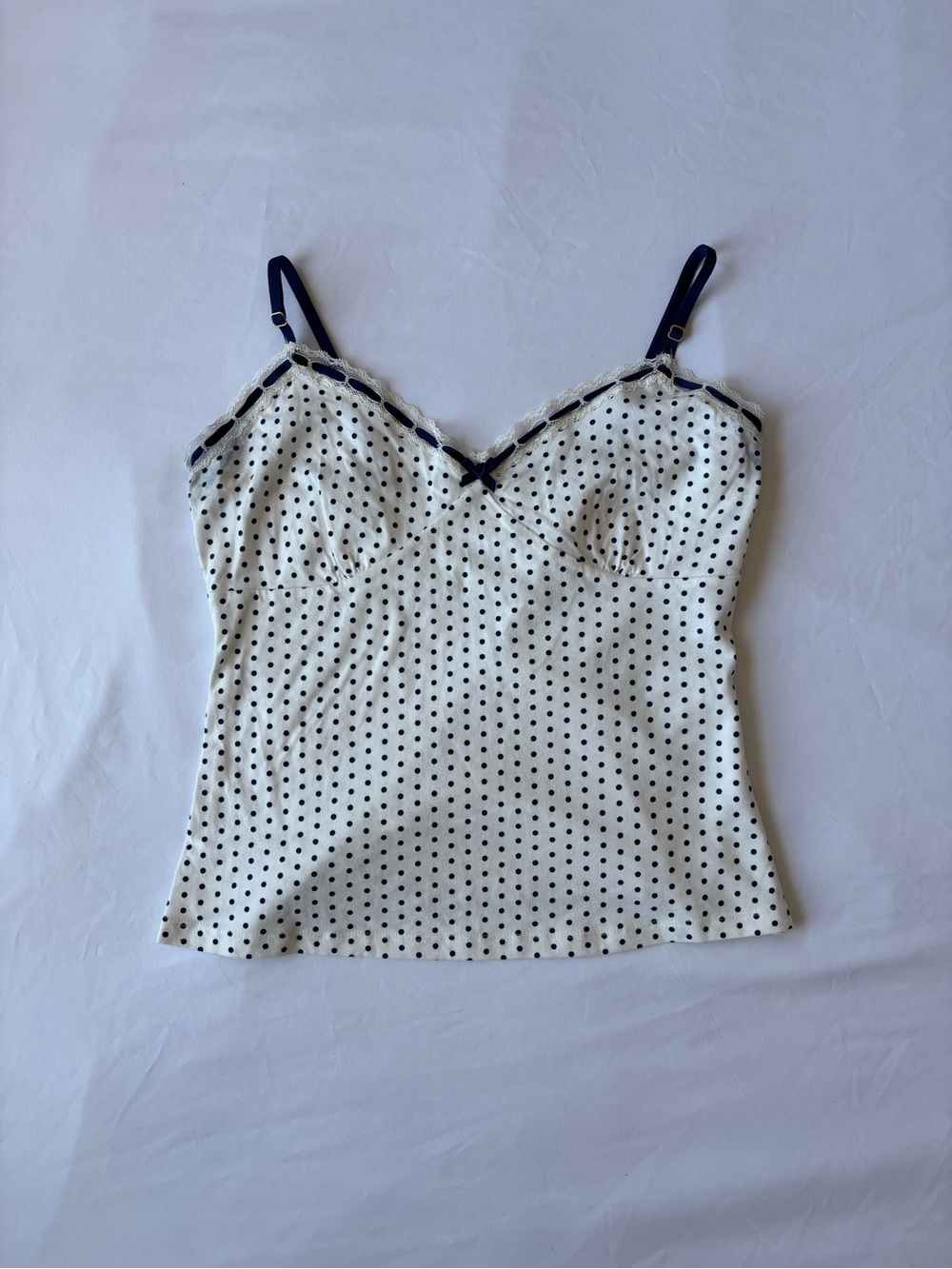 pink x frankie bikinis collab discontinued + sold out navy polka dot cami